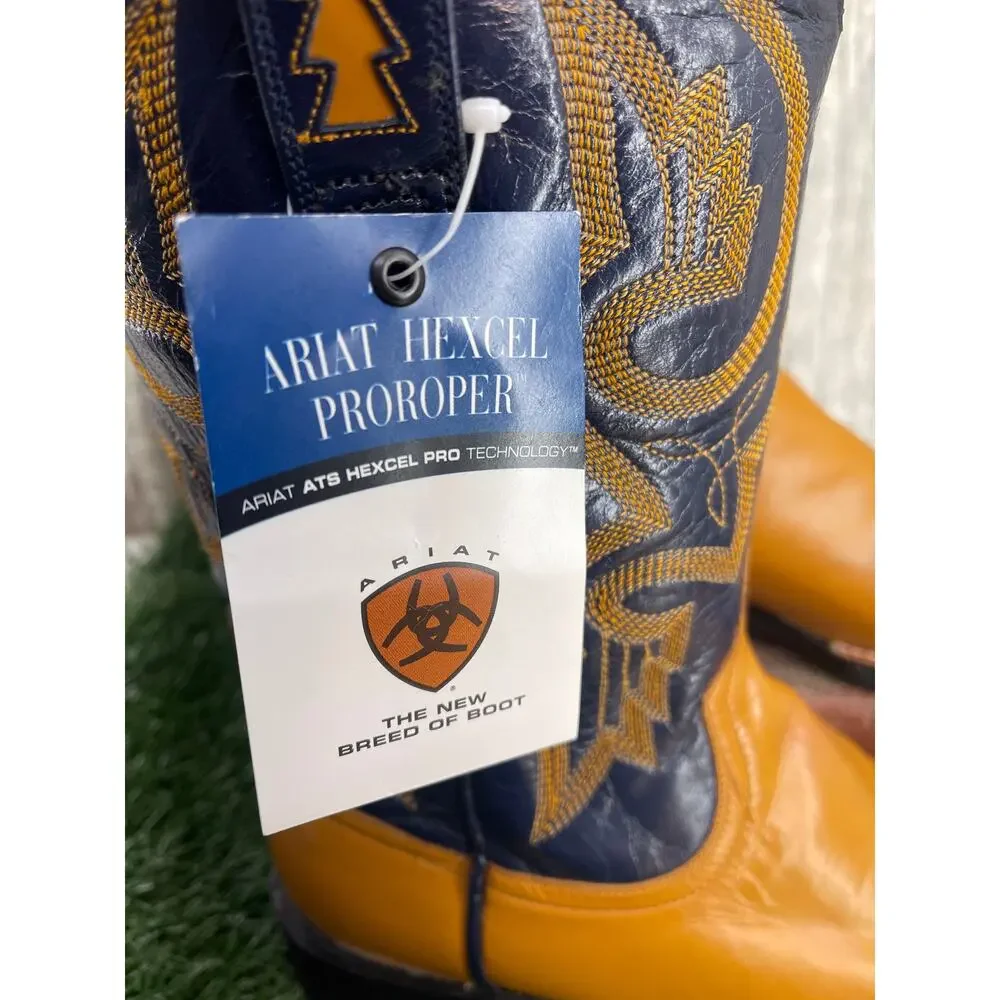 Ariat International Men's Hexcel ProRoper Bright Camel Navy Shaft US 9.5